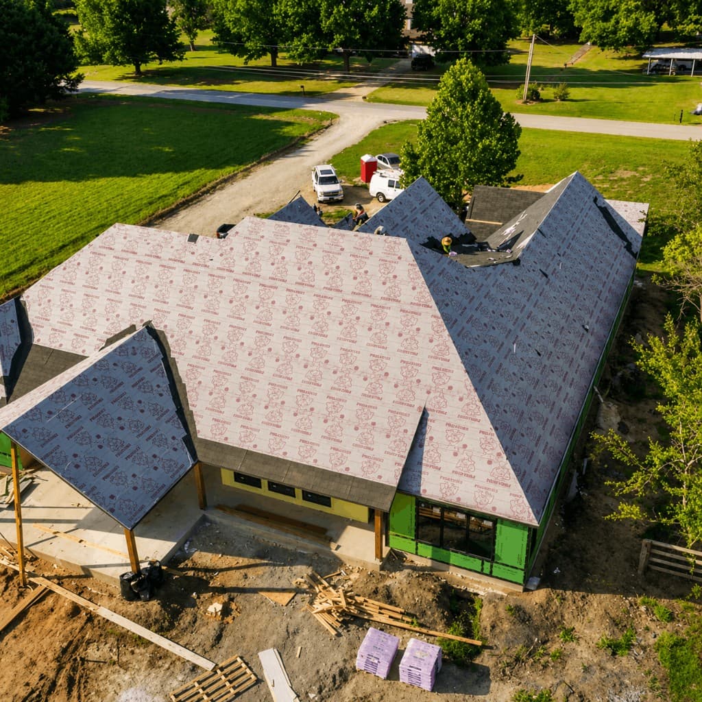Aerial view of ARRT new build with underlayment